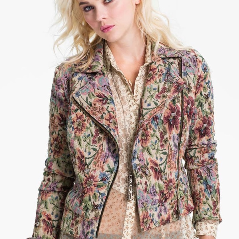 Free People Floral Tapestry Moto Jacket